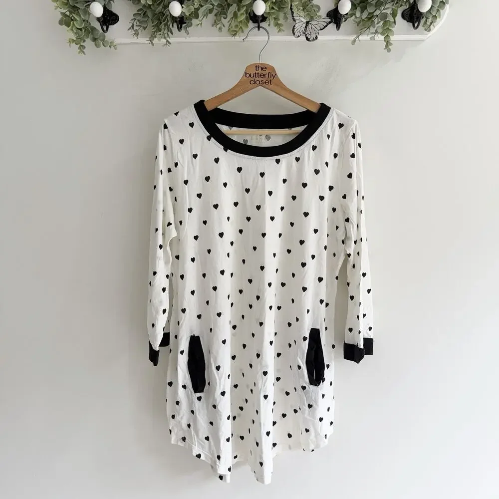 Kate Spade Black Heart Print Sleep Shirt XL CP